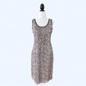 Calvin Klein Womens Brown Sequin Sleeveless Shift Midi Summer Dress Extra Small